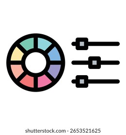 Ícone de ajuste de cor ilustração de estilo de linha plana representando edição de imagem e aprimoramento visual, adequado para projetos de design gráfico, edição de fotos e criação de conteúdo digital