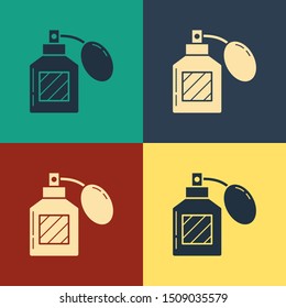 Color Aftershave icon isolated on color background. Cologne spray icon. Male perfume bottle. Vintage style drawing. Vector Illustration