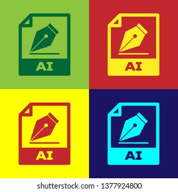 Color AI file document icon. Download ai button icon isolated on color backgrounds. AI file symbol. Vector Illustration