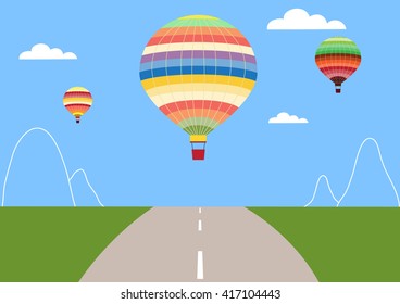 Color air balloon over the road