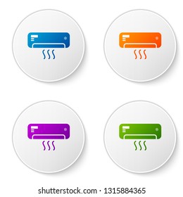 Color Air conditioner with fresh air icon isolated on white background. Split system air conditioning sign. Cool and cold climate control system. Set color icon in circle buttons. Vector Illustration