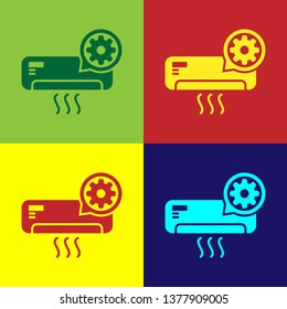 Color Air conditioner and gear icon isolated on color backgrounds. Adjusting app, service concept, setting options, maintenance, repair, fixing. Vector Illustration