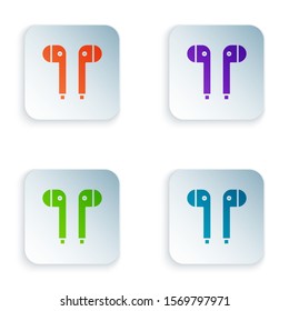 Color Air headphones icon icon isolated on white background. Holder wireless in case earphones garniture electronic gadget. Set icons in square buttons. Vector Illustration