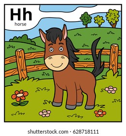 Color alphabet for children, letter H (horse)