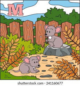 Color alphabet for children: letter M (mouse)