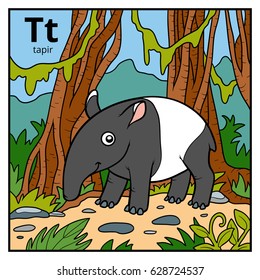 Color alphabet for children, letter T (tapir)