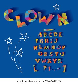 color alphabet with the effect of cutting paperimage includes label clown and sketch style stars