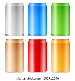 Color aluminum cans on white background, vector eps10 illustration