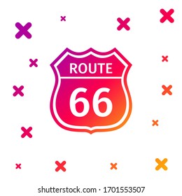 Color American road icon isolated on white background. Route sixty six road sign. Gradient random dynamic shapes. Vector Illustration
