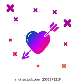 Color Amour symbol with heart and arrow icon isolated on white background. Love sign. Valentines symbol. Gradient random dynamic shapes. Vector