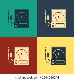 Color Ampere meter, multimeter, voltmeter icon isolated on color background. Instruments for measurement of electric current. Vintage style drawing. Vector Illustration