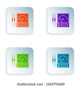 Color Ampere meter, multimeter, voltmeter icon isolated on white background. Instruments for measurement of electric current. Set icons in square buttons. Vector Illustration