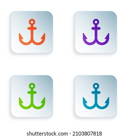 Color Anchor icon isolated on white background. Set colorful icons in square buttons. Vector Illustration