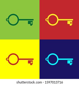 Color Ancient key for game icon isolated on color background.  Vector Illustration