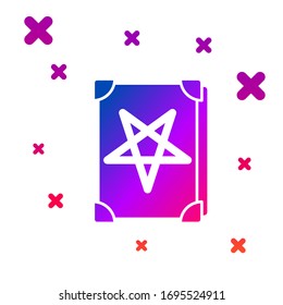 Color Ancient magic book with alchemy recipes and mystic spells and enchantments icon isolated on white background. Gradient random dynamic shapes. Vector Illustration