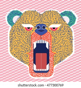 color angry bear head. stylized print for t-shirt. teenager art