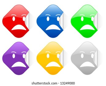 Color angry face square stickers. Vector illustration