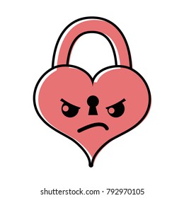 color angry heart padlock kawaii personage