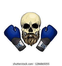 Color angry skull with boxing gloves