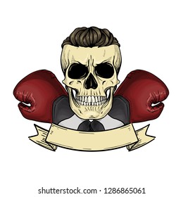 Color angry skull with boxing gloves