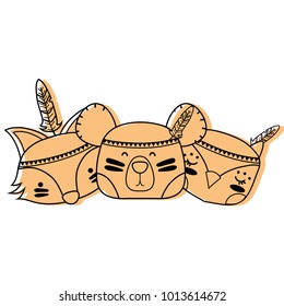 color animals head friends with feathers design