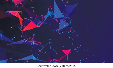 Color animated polygonal space. Futuristic background with dots and lines. Structure of connection points and lines. Digital background. Plexus effect. 3D vector
