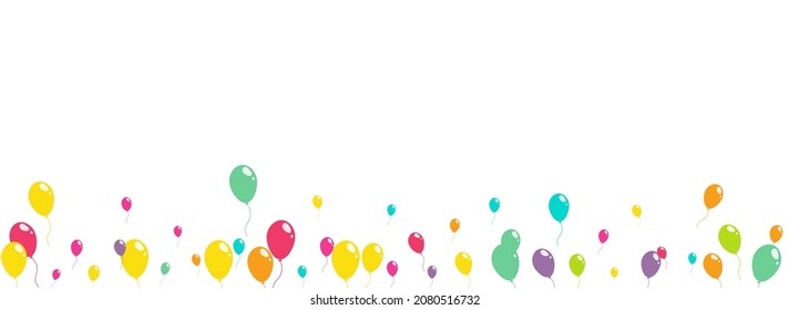 Color Anniversary Balloon Vector Panoramic White Background. Party Baloon Pattern. Bright Jubilee Design. Red and Green and Yellow Birthday Inflatable Ball Frame.