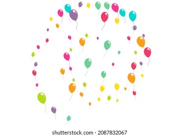 Fondo blanco del vector de baluon del aniversario del color. Pancarta de globos inflables. Cubierta voladora de dibujos animados. Cute Fun Ballon Frame.