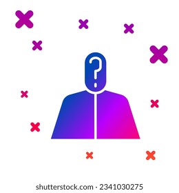 Color Anonymous man with question mark icon isolated on white background. Unknown user, incognito profile, business secrecy, obscurity. Gradient random dynamic shapes. Vector Illustration