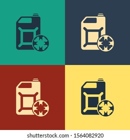 Color Antifreeze canister icon isolated on color background. Auto service. Car repair. Vintage style drawing. Vector Illustration