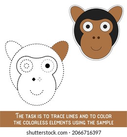 Color Ape Face. Restore dashed lines. Color the picture elements. Page to be color fragments.