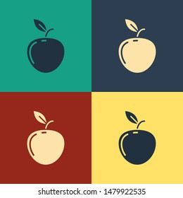 Color Apple icon isolated on color background. Fruit with leaf symbol. Vintage style drawing. Vector Illustration