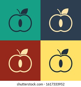 Color Apple icon isolated on color background. Fruit with leaf symbol. Vintage style drawing. Vector Illustration