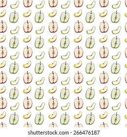 Color Apples on White Background - seamless vector pattern.