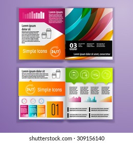 Color application booklet  template design for corporate identity with statistics and infographics. Cover layout and infographics. Business stationery.