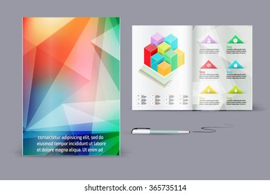 Diseño de plantillas de folleto de aplicación en color para la identidad corporativa con estadísticas e infografías. Diseño de portada e infografía. Papelería de negocios.