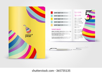 Color application booklet template design for corporate identity with statistics and infographics. Cover layout and infographics. Business stationery.