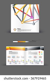 Diseño de plantillas de folleto de aplicación en color para la identidad corporativa con estadísticas e infografías. Diseño de portada e infografía. Papelería de negocios.