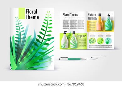 Color application booklet template design for corporate identity with statistics and infographics. Cover layout and infographics. Business stationery.