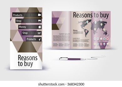 Color application booklet template design for corporate identity with statistics and infographics. Cover layout and infographics. Business stationery.