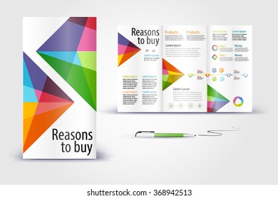 Color application booklet template design for corporate identity with statistics and infographics. Cover layout and infographics. Business stationery.