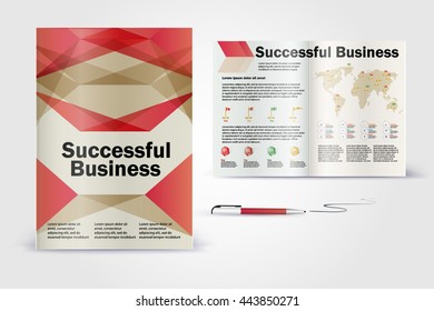 Diseño de plantillas de folleto de aplicación en color para la identidad corporativa con estadísticas e infografías. Diseño de portada e infografía. Papelería de negocios.