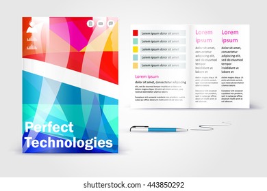 Diseño de plantillas de folleto de aplicación en color para la identidad corporativa con estadísticas e infografías. Diseño de portada e infografía. Papelería de negocios.