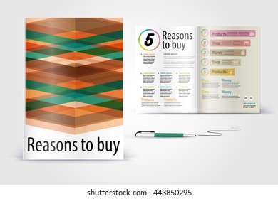 Color application booklet template design for corporate identity with statistics and infographics. Cover layout and infographics. Business stationery.