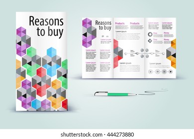 Color application booklet template design for corporate identity with statistics and infographics. Cover layout and infographics. Business stationery.