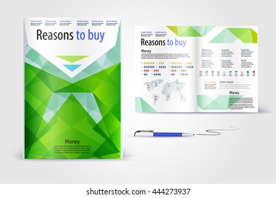 Color application booklet template design for corporate identity with statistics and infographics. Cover layout and infographics. Business stationery.