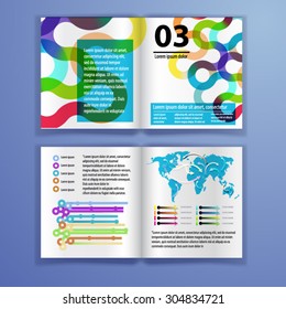 Color application brochure template design for corporate identity with watercolor splash and circle shapes. Stationery set