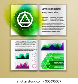 Diseño de plantilla de folleto de aplicación de color para identidad corporativa con formas de salpicadura de acuarela y geometría. Diseño de portada e infografía. Papelería de negocios.