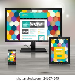 Color application template design for corporate identity with honeycomb. Stationery set