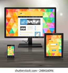 Color application template design for corporate identity with triangular pattern. Stationery set